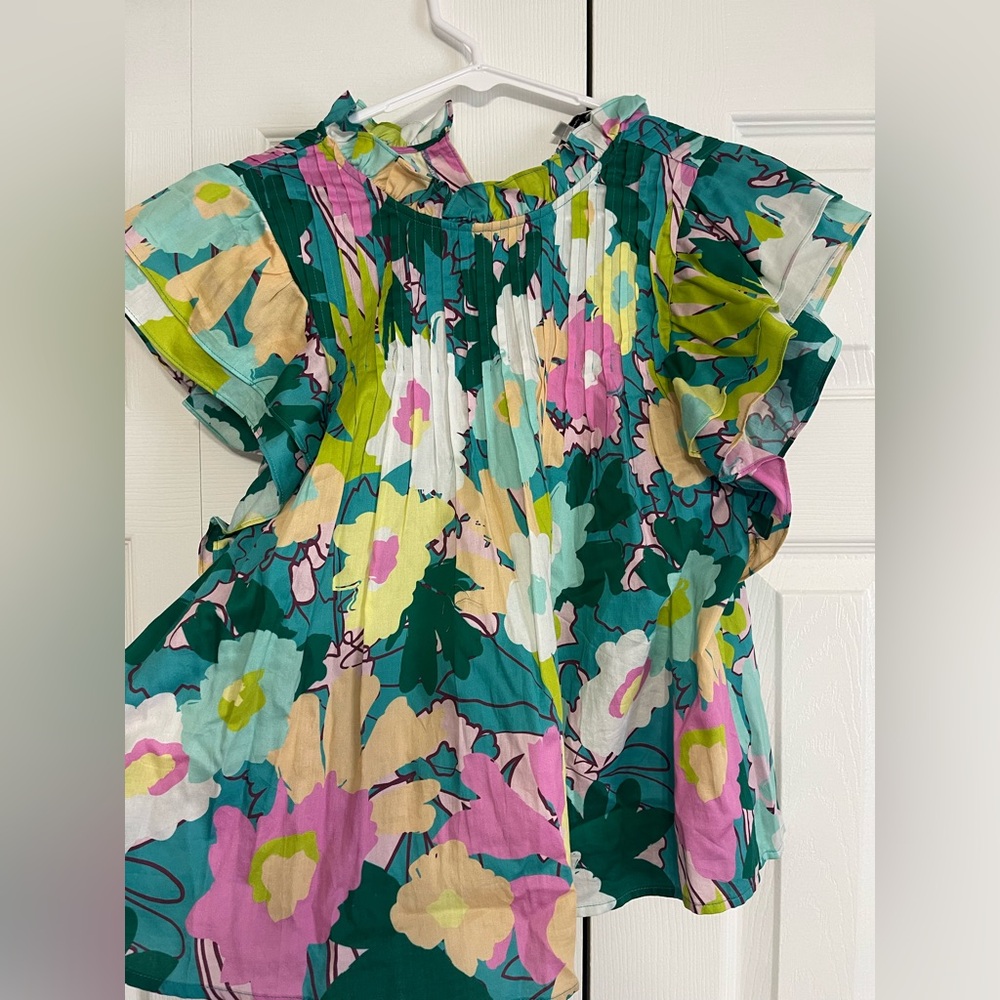 CROSBY by Mollie Burch Vibrant Floral Pleated Blouse
